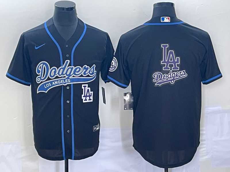 Men%27s Los Angeles Dodgers Black Team Big Logo With Patch Cool Base Stitched Baseball Jerseys